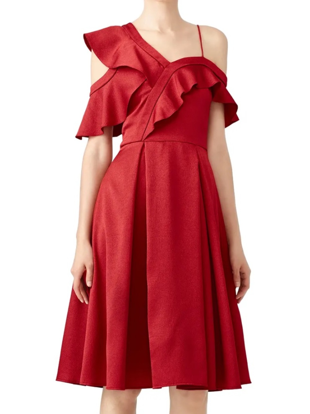 Slate and Willow Ruffle Me Red Midi Dress